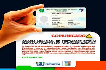 Câmara Municipal de Portalegre retoma a emissão da Carteira de Identidade Nacional (CIN) para a população